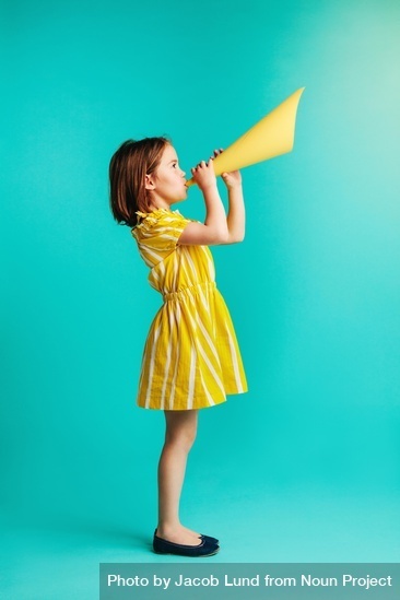 Fictional Student with Paper Megaphone